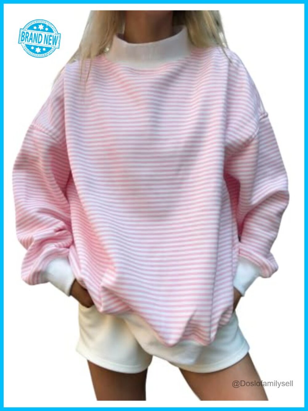 Oversized Mock Neck Striped Sweatshirt Long Sleeve Pullover Top